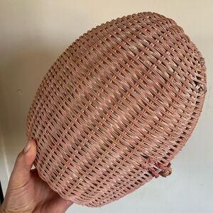 Pink Rattan Egg shaped Basket that buttons closed Egg Shaped Easter Basket
